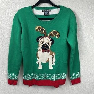 United States Sweaters Pug Ugly Christmas Sweater Holiday Party Dog Green Sz M
